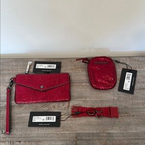 MZ Wallace Red Sequin Wristlet and Pouch Set